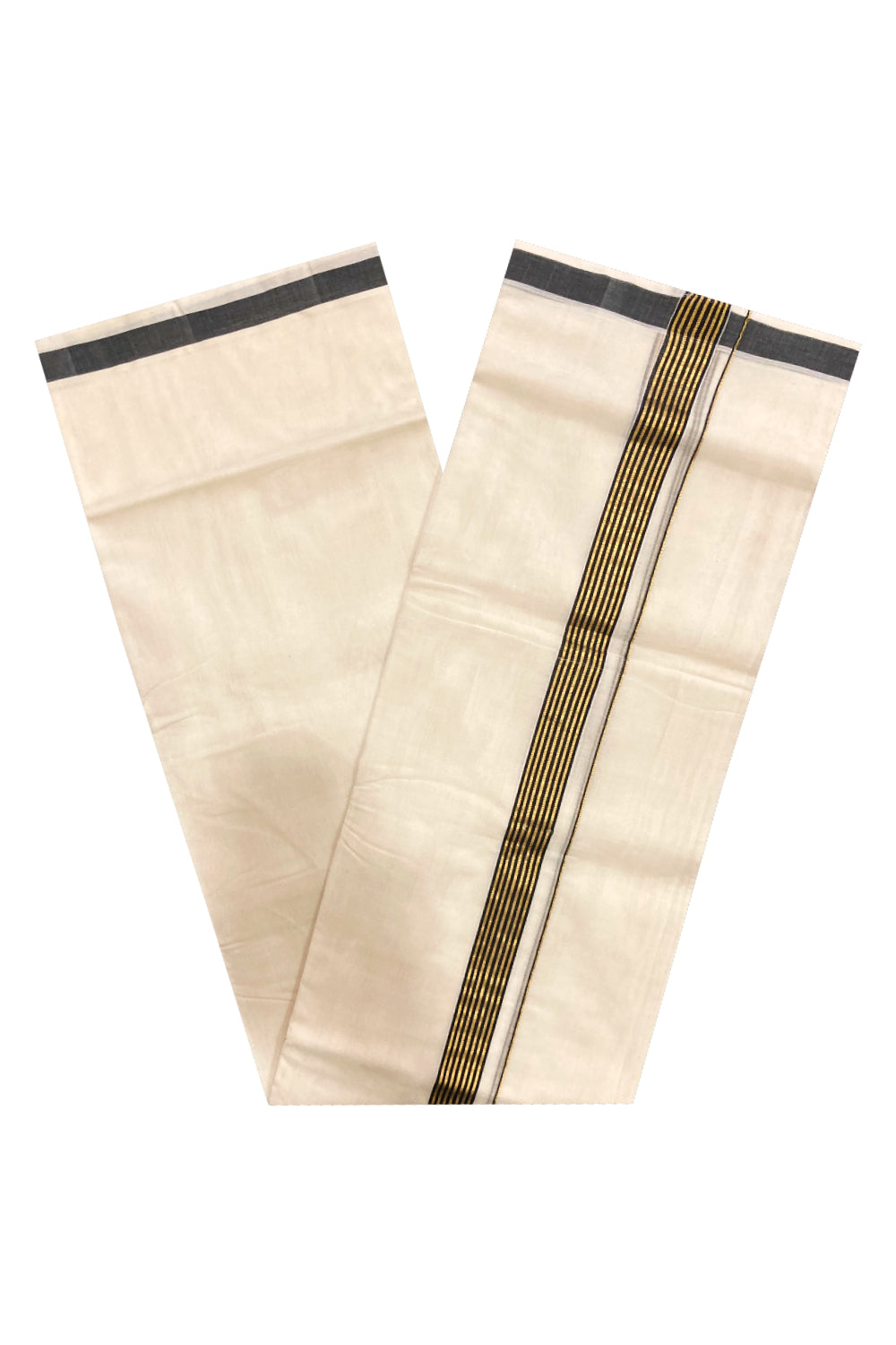 Southloom Premium Handloom Pure Cotton Mundu with Kasavu and Black Line Border (South Indian Dhoti)