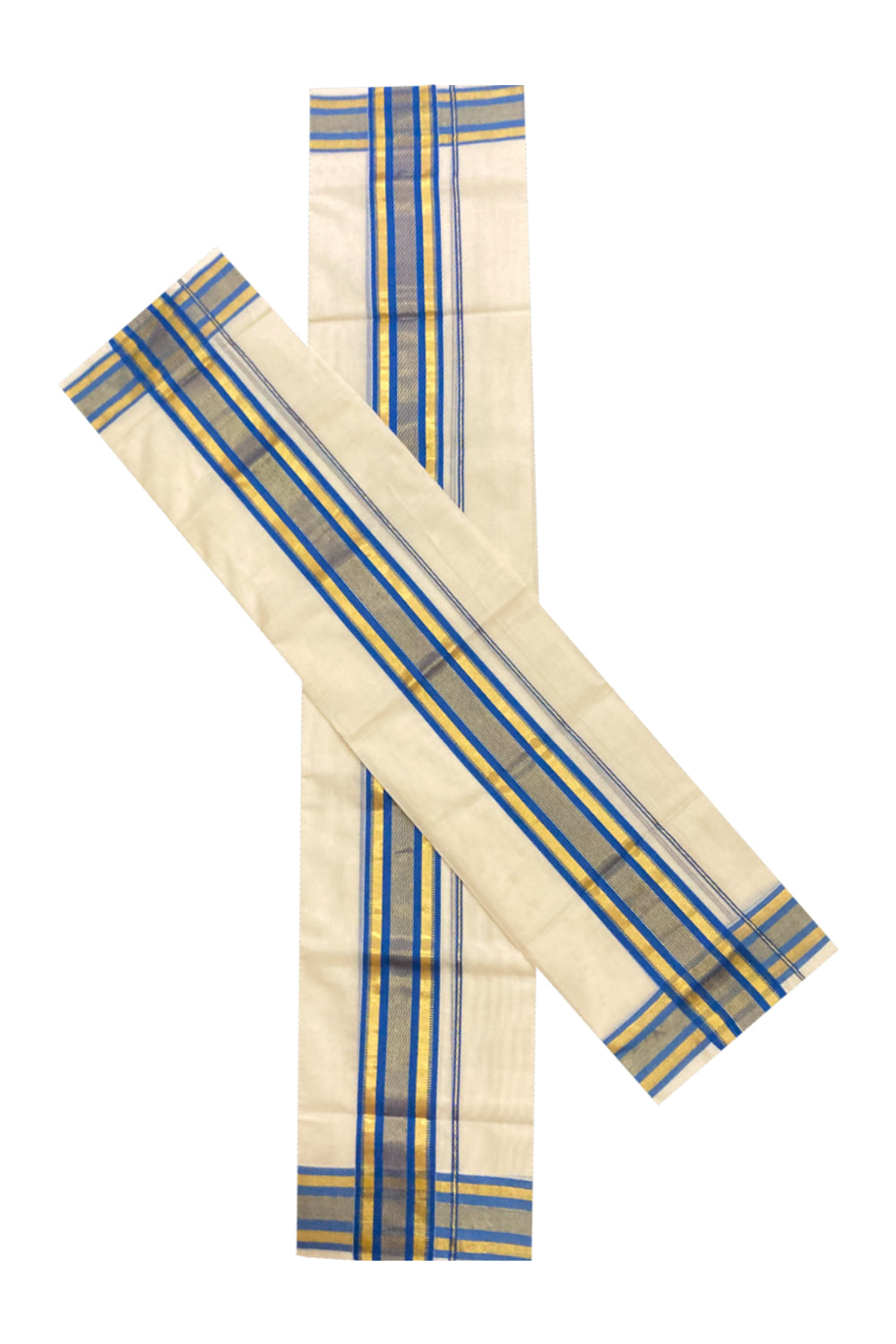 Southloom Premium Handloom Single Set Mundu with Kasavu and Blue Border