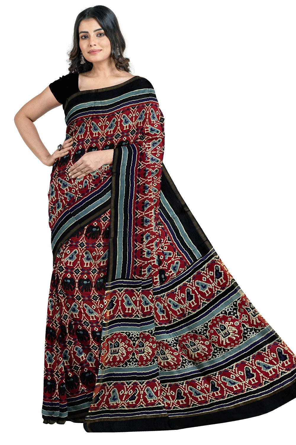 Southloom Cotton Red and Black Designer Printed Saree