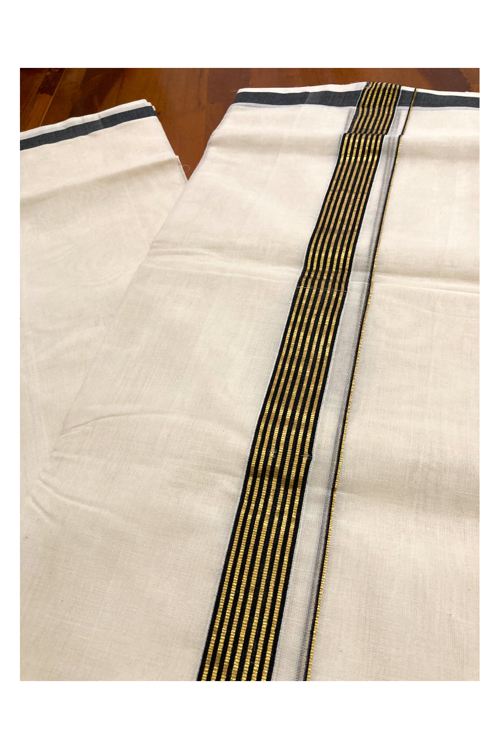 Southloom Premium Handloom Pure Cotton Mundu with Kasavu and Black Line Border (South Indian Dhoti)