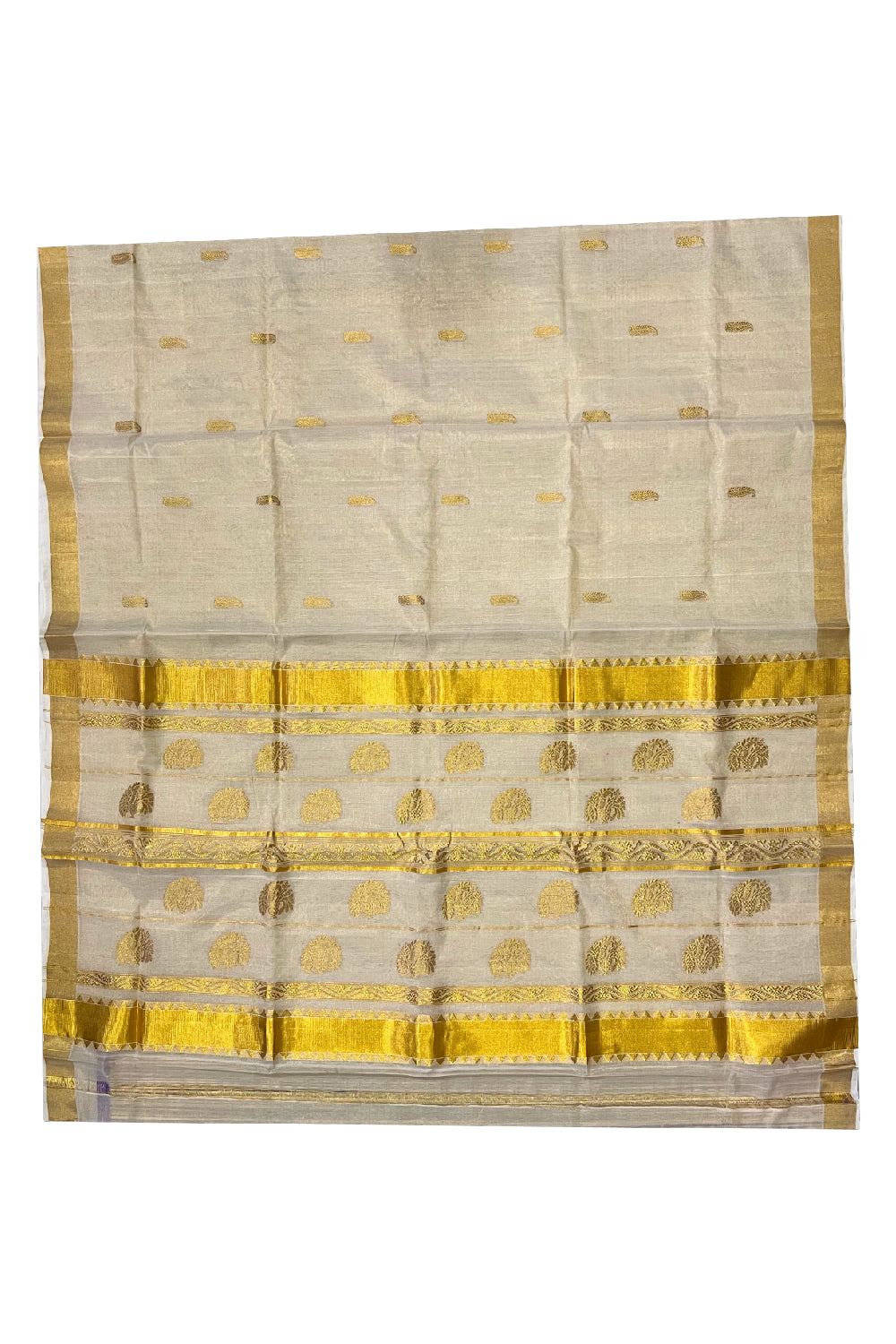 Southloom Premium Handloom Tissue Kasavu Saree with Hand Woven Motifs