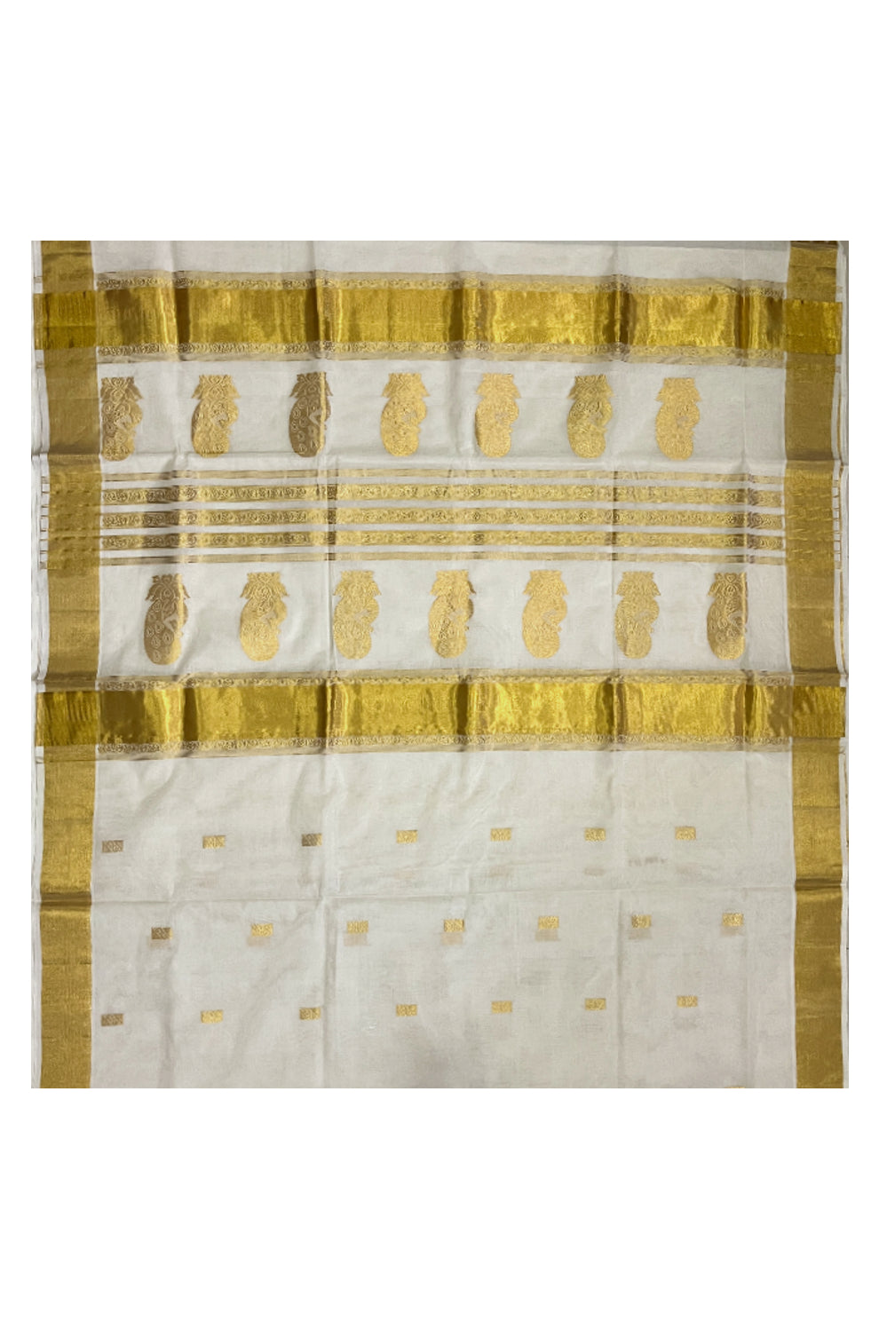 Southloom Premium Handloom Cotton Kerala Saree with Peacock Heavy Woven Works