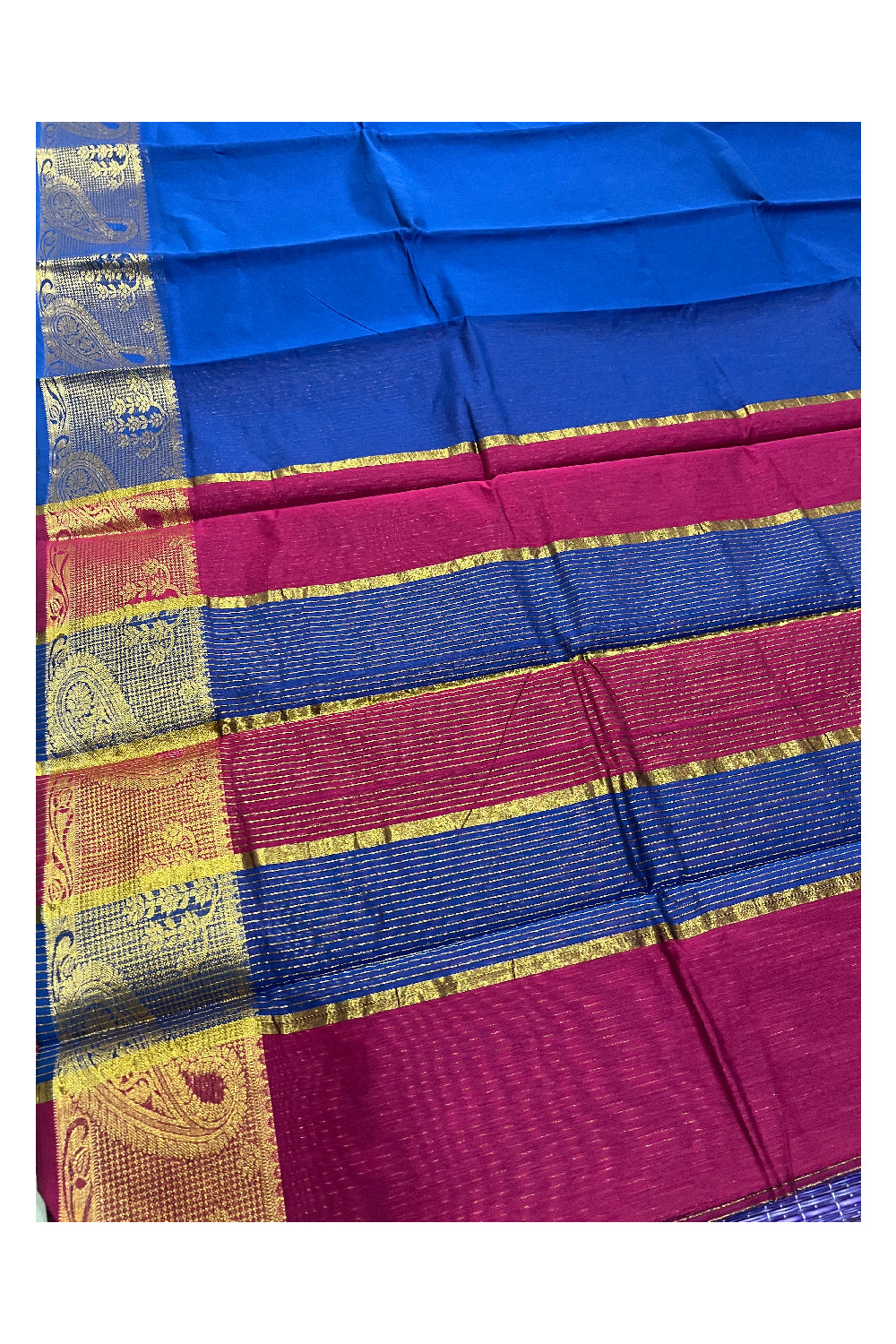 Southloom Blue Cotton Silk Saree with Golden Designer Border