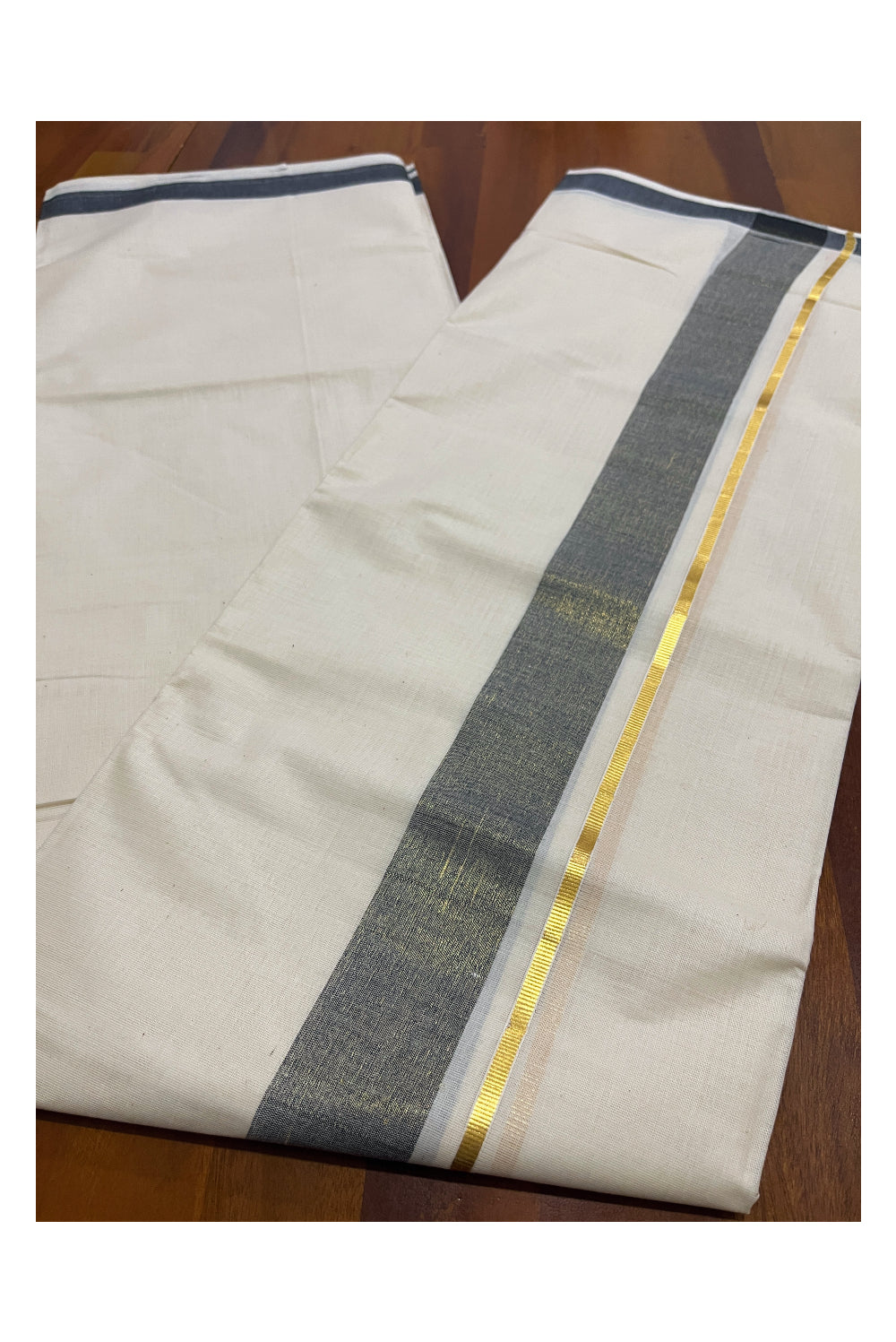 Pure Cotton Double Mundu with Kasavu Black Kara (South Indian Kerala Dhoti)