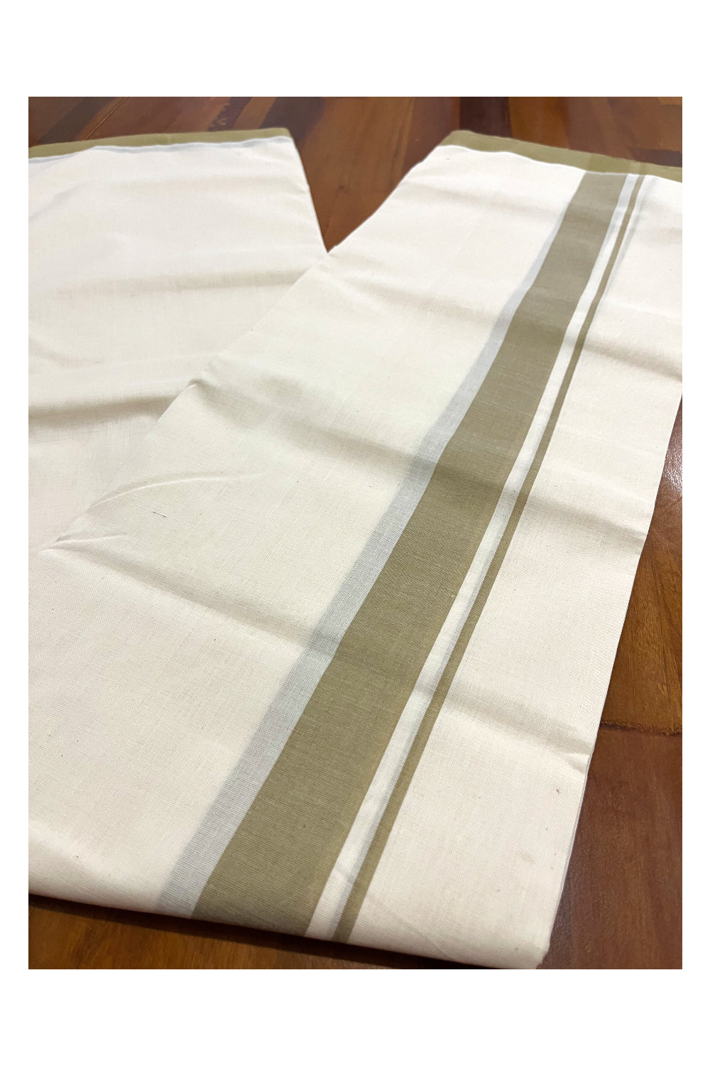 Southloom Premium Handloom Double Mundu with Light Brown Border