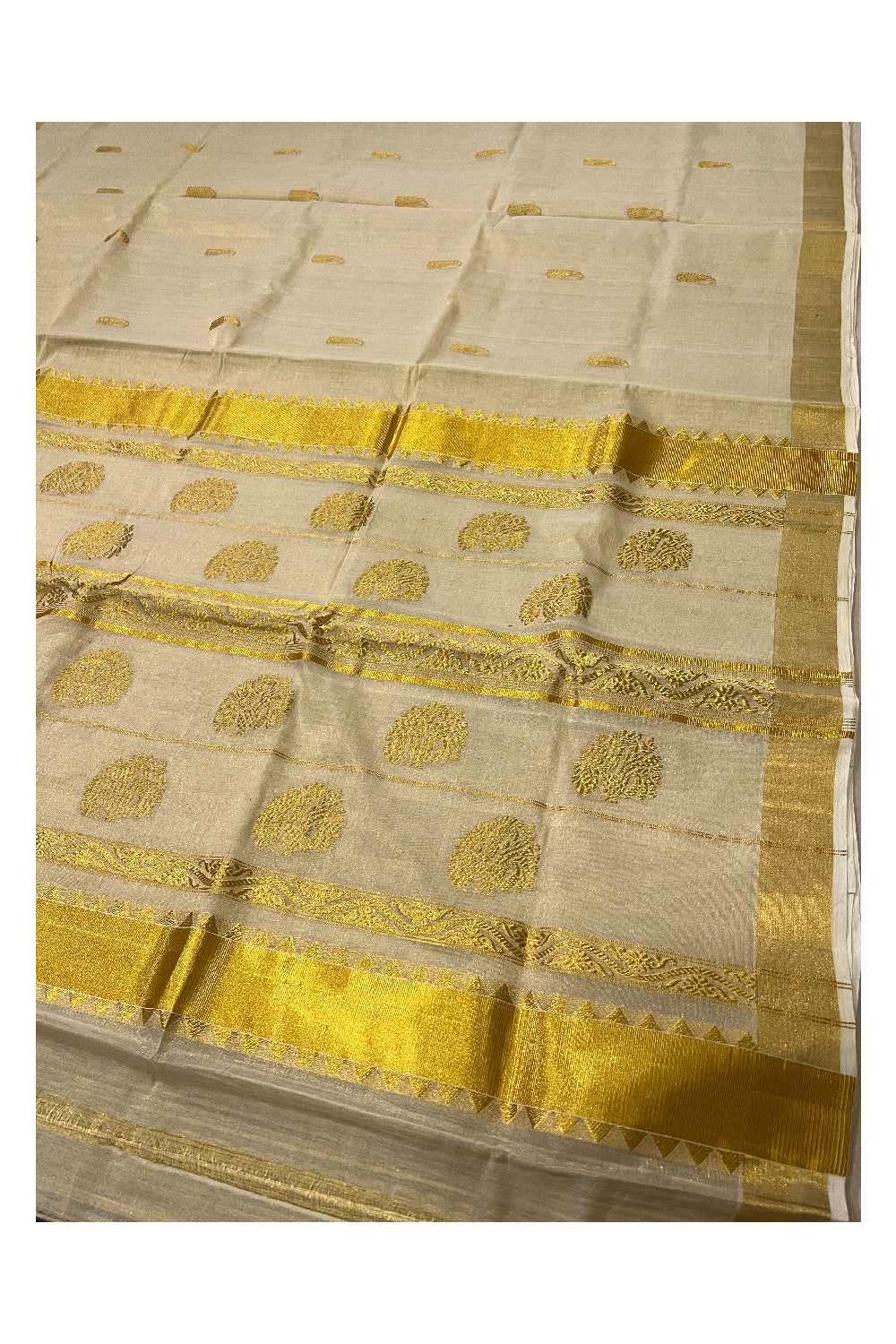 Southloom Premium Handloom Tissue Kasavu Saree with Hand Woven Motifs