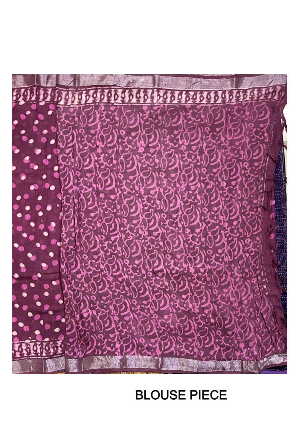 Southloom Linen Designer Violet Saree with Fabric Prints on Body and Tassels Works