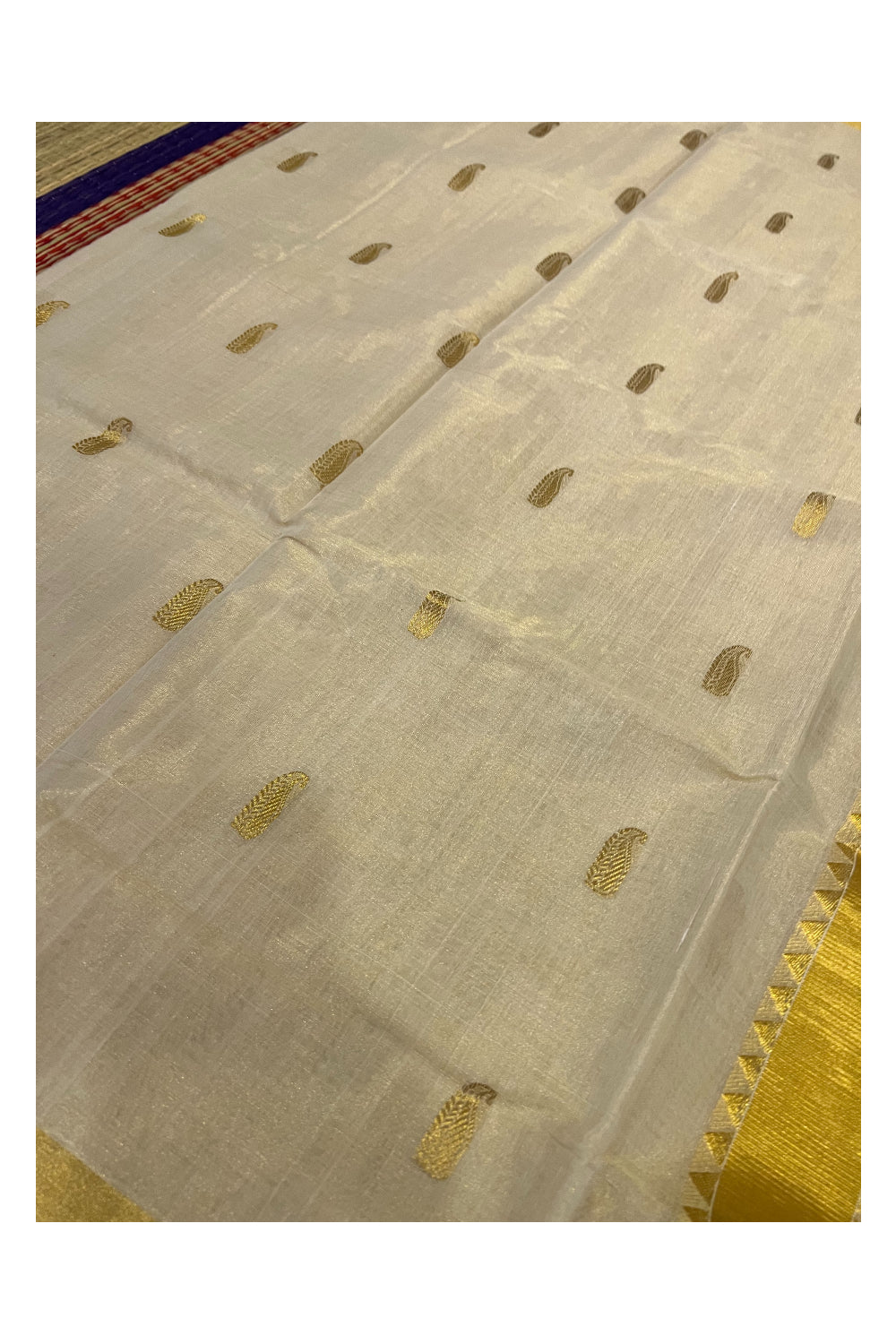 Southloom Premium Handloom Tissue Kasavu Saree with Hand Woven Motifs