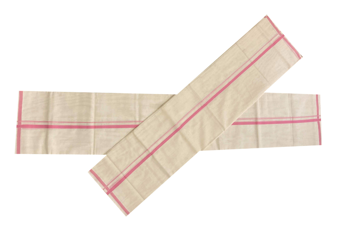 Southloom™ Premium Handloom Mundum Neriyathum (Set Mundu) with 0.5 inch Pink Border (Weaver: Jaya)