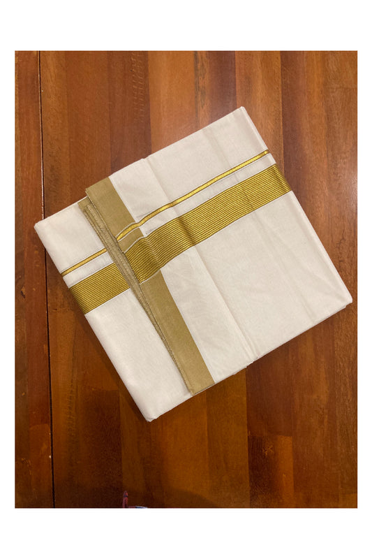 Off White Kerala Double Mundu with Kasavu and Light Brown Line Border (South Indian Dhoti)