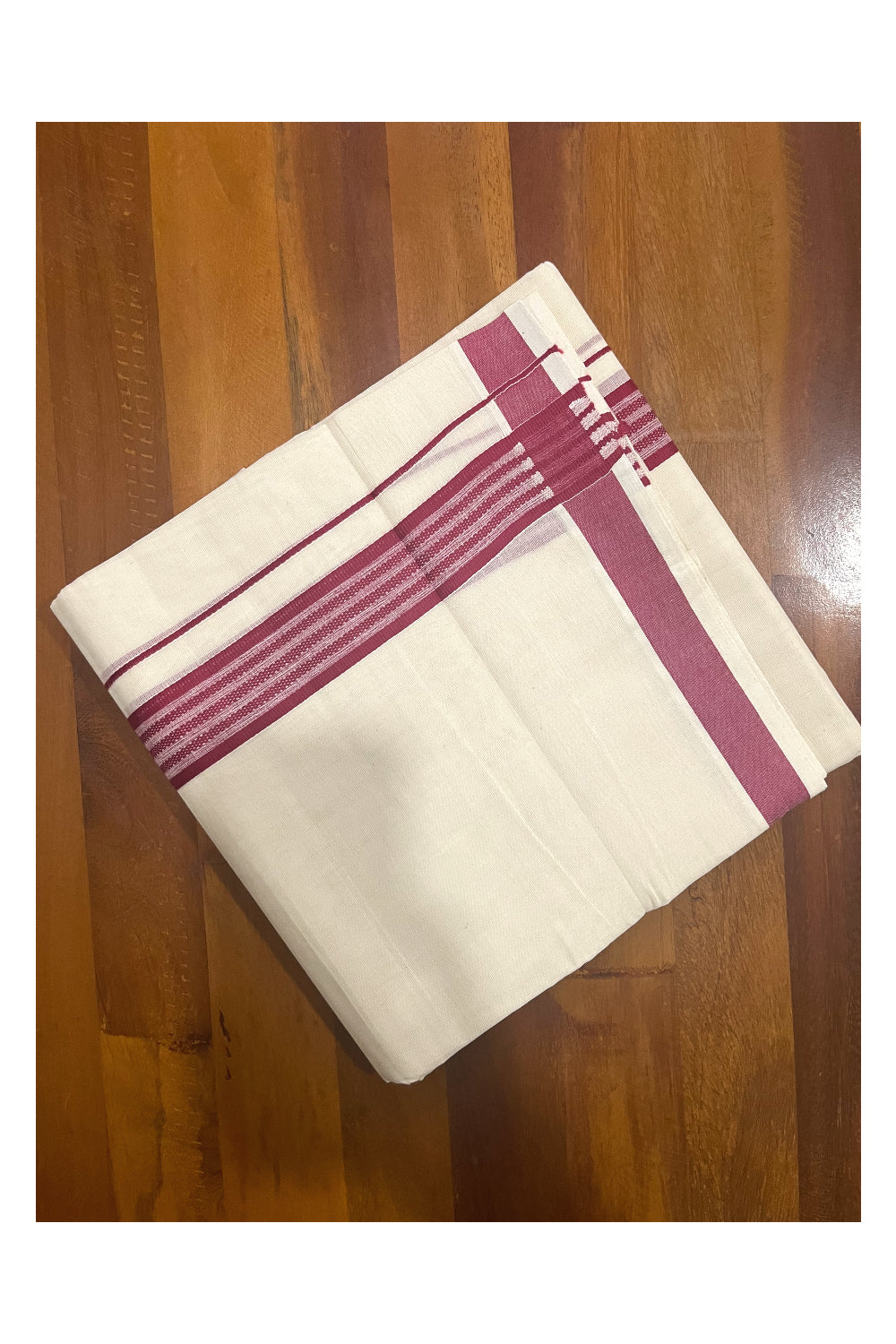 Pure Cotton Off White Double Mundu with Red Border (South Indian Dhoti)