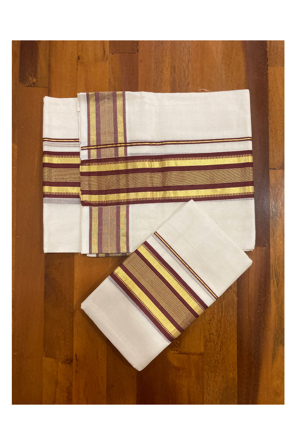 Southloom Premium Handloom Single Set Mundu with Kasavu and Maroon Border