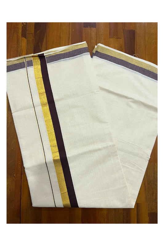 Kerala Pure Cotton Plain Saree with Kasavu Brown 2 inch Border and Pallu