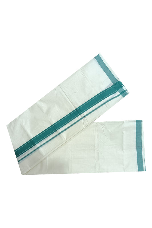 Off White Kerala Double Mundu with Dark Green Kara (South Indian Dhoti)