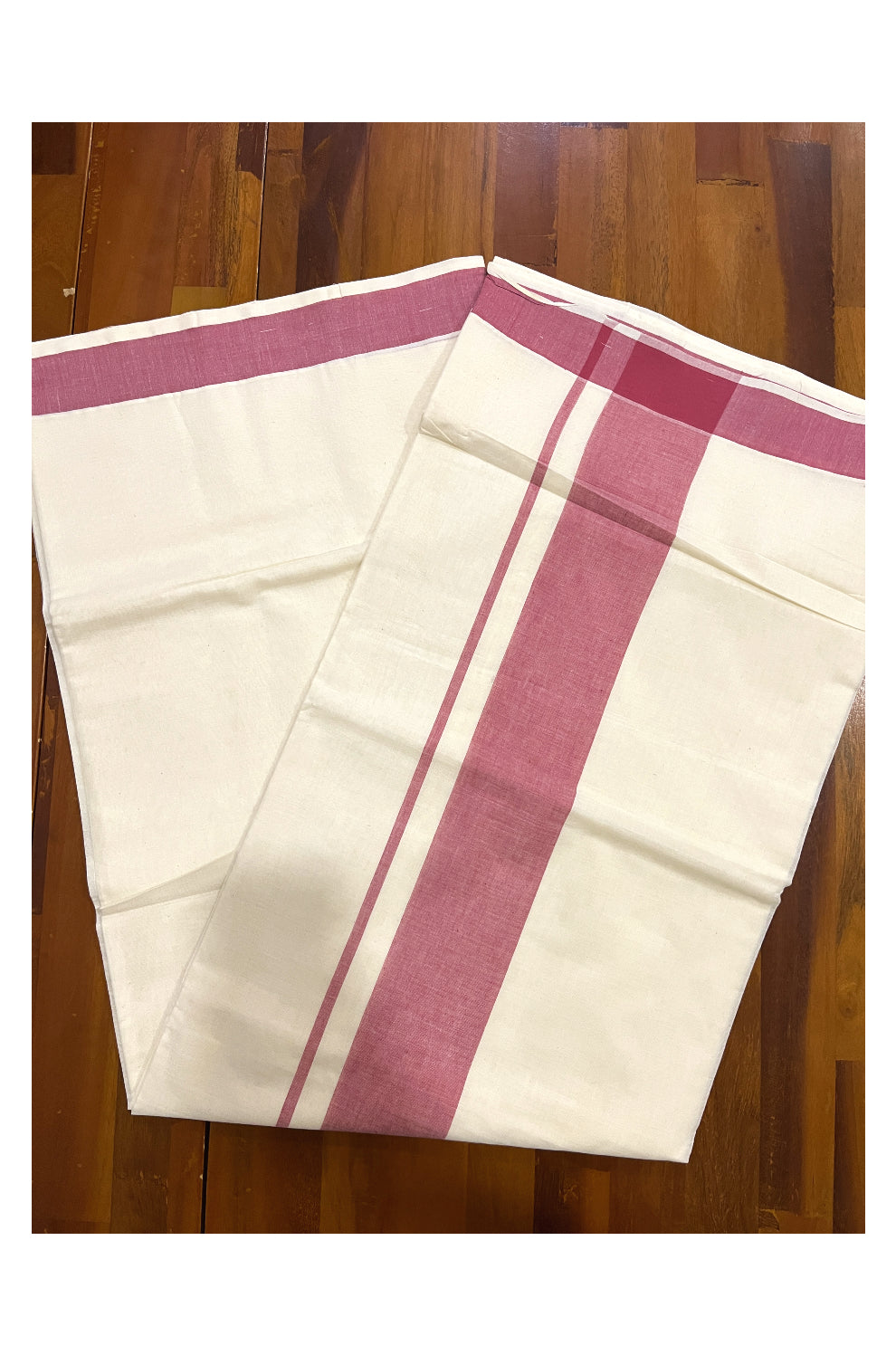 Pure Cotton Kerala Saree with Plain Dark Red Border