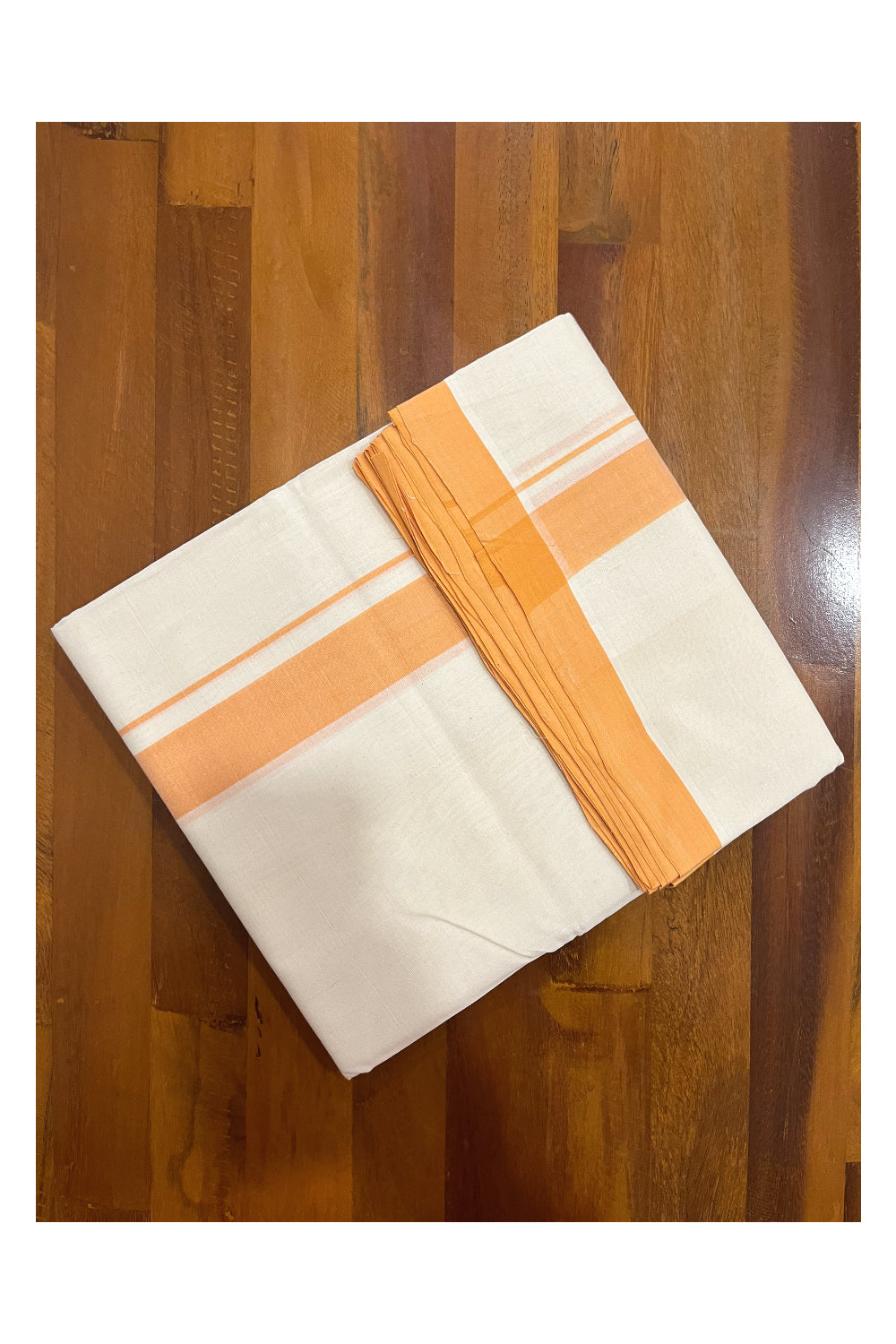 Southloom Premium Handloom Double Mundu with Orange Border