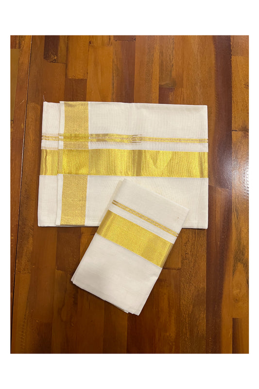 Southloom™ Handloom Plain Single Set Mundu (Mundum Neriyathum) 2 Inch Border 2.70 Mtrs