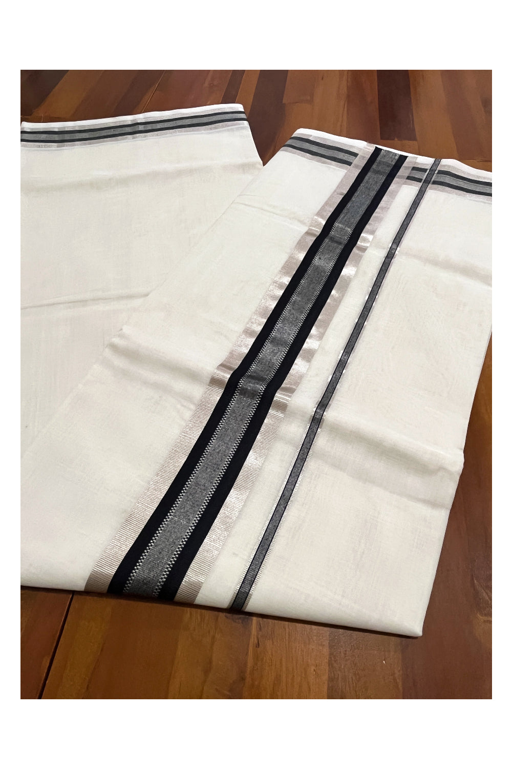 Southloom Premium Handloom Kerala Saree with Black and SIlver Kasavu Border