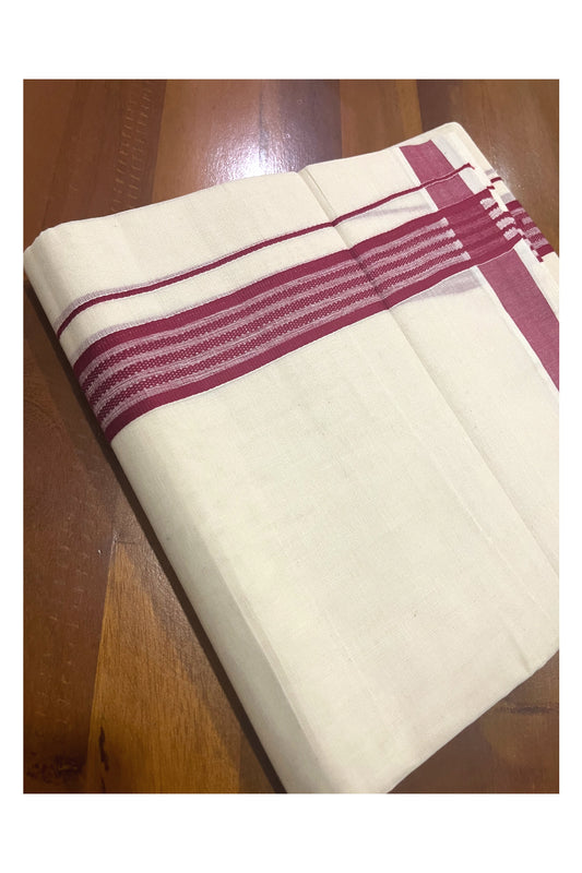 Pure Cotton Off White Double Mundu with Red Border (South Indian Dhoti)