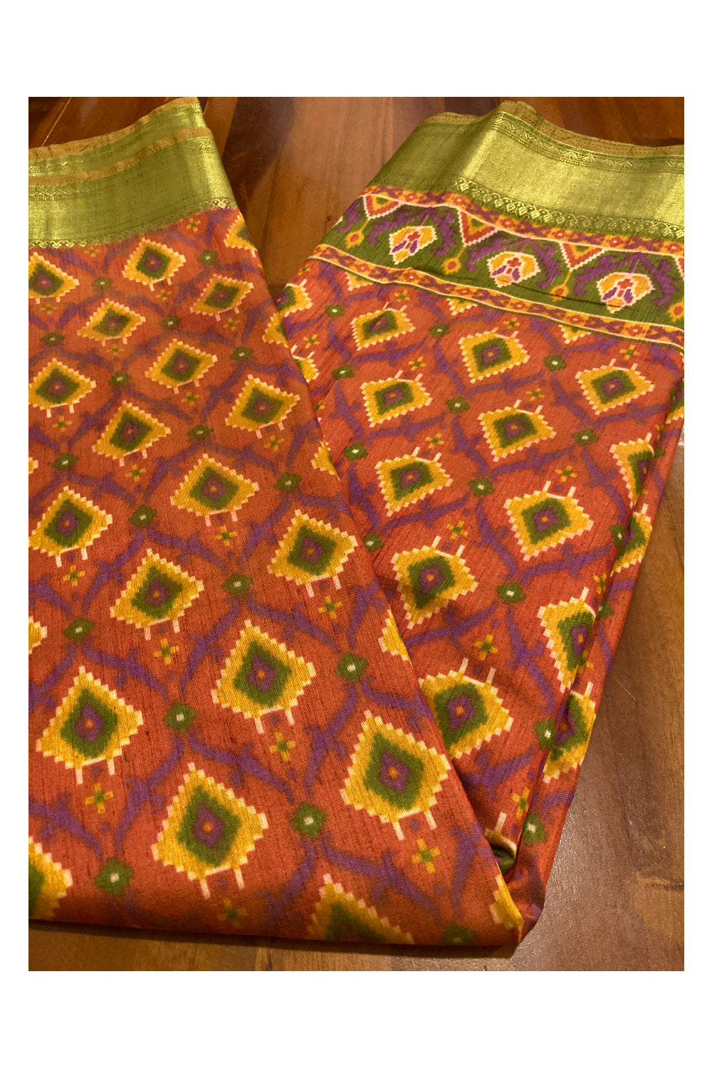 Southloom Multi-Coloured Cotton Saree with Green Designer Border