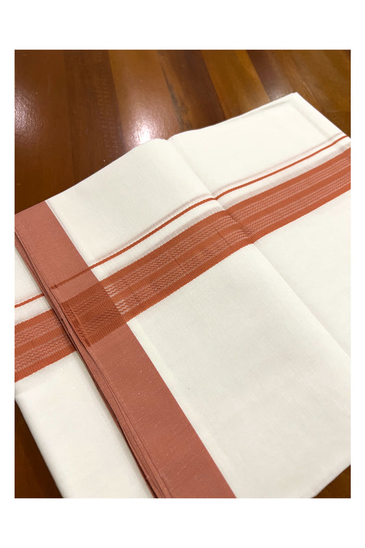 Pure White Cotton Double Mundu with Dark Orange Border (South Indian Dhoti)