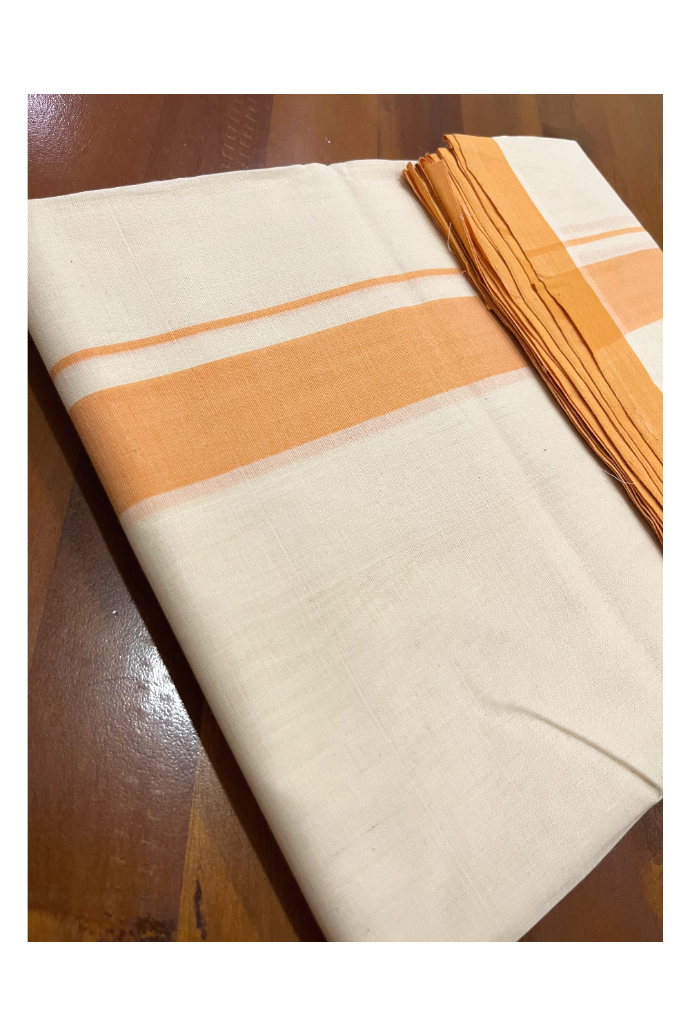 Southloom Premium Handloom Double Mundu with Orange Border