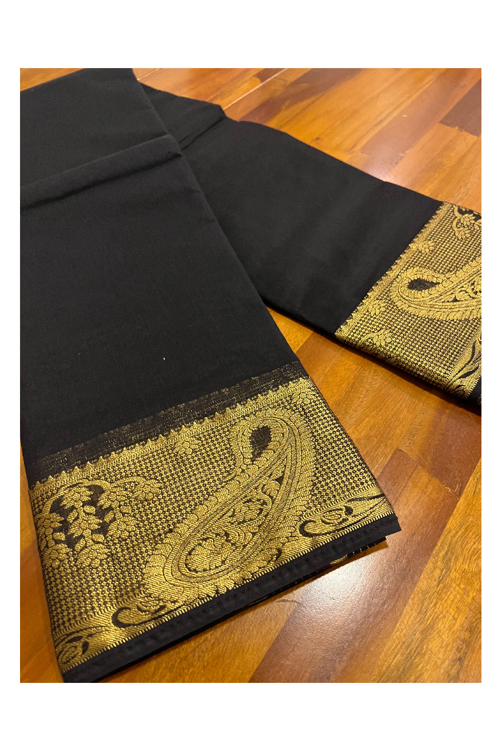 Southloom Black Cotton Silk Saree with Golden Designer Border