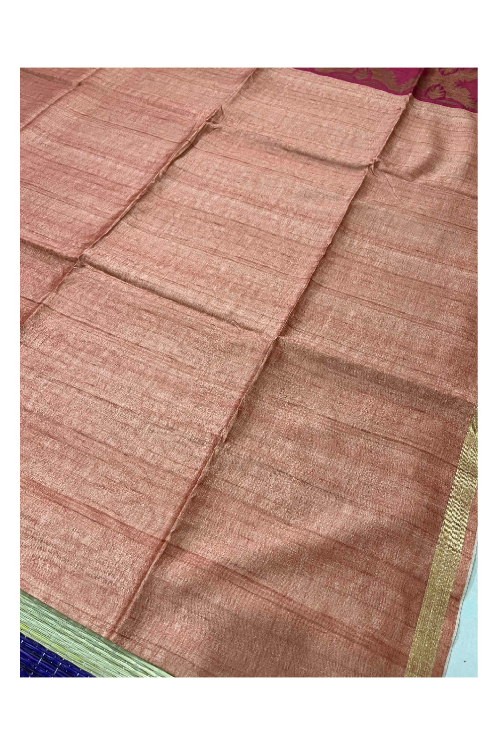 Southloom Brick Red Shaded Semi Tussar Designer Saree with Tassels