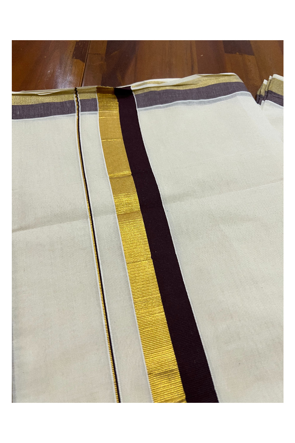 Kerala Pure Cotton Plain Saree with Kasavu Brown 2 inch Border and Pallu