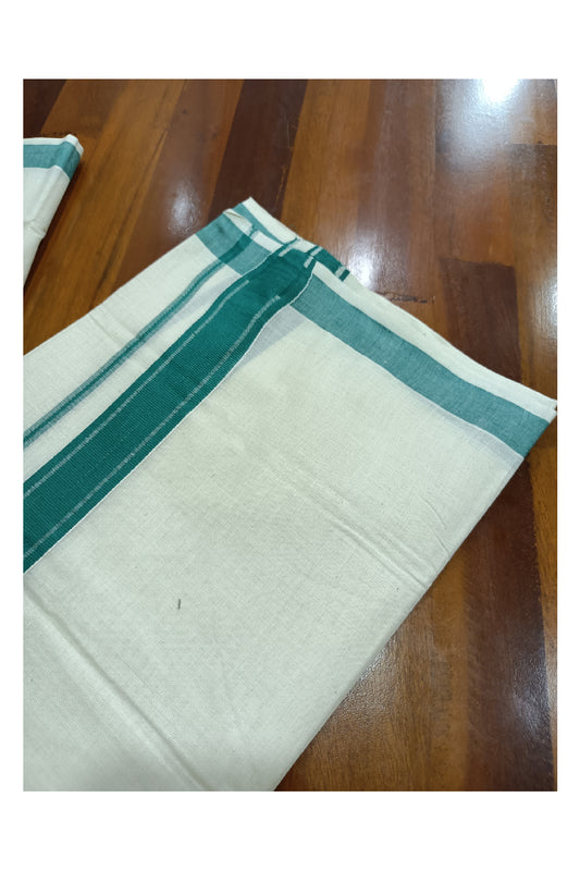 Off White Kerala Double Mundu with Dark Green Kara (South Indian Dhoti)