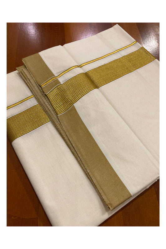 Off White Kerala Double Mundu with Kasavu and Light Brown Line Border (South Indian Dhoti)