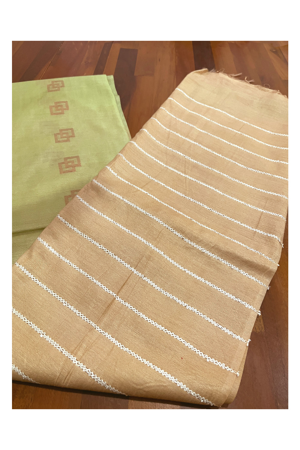 Southloom Chiffon Green Designer Saree with Beige Pallu