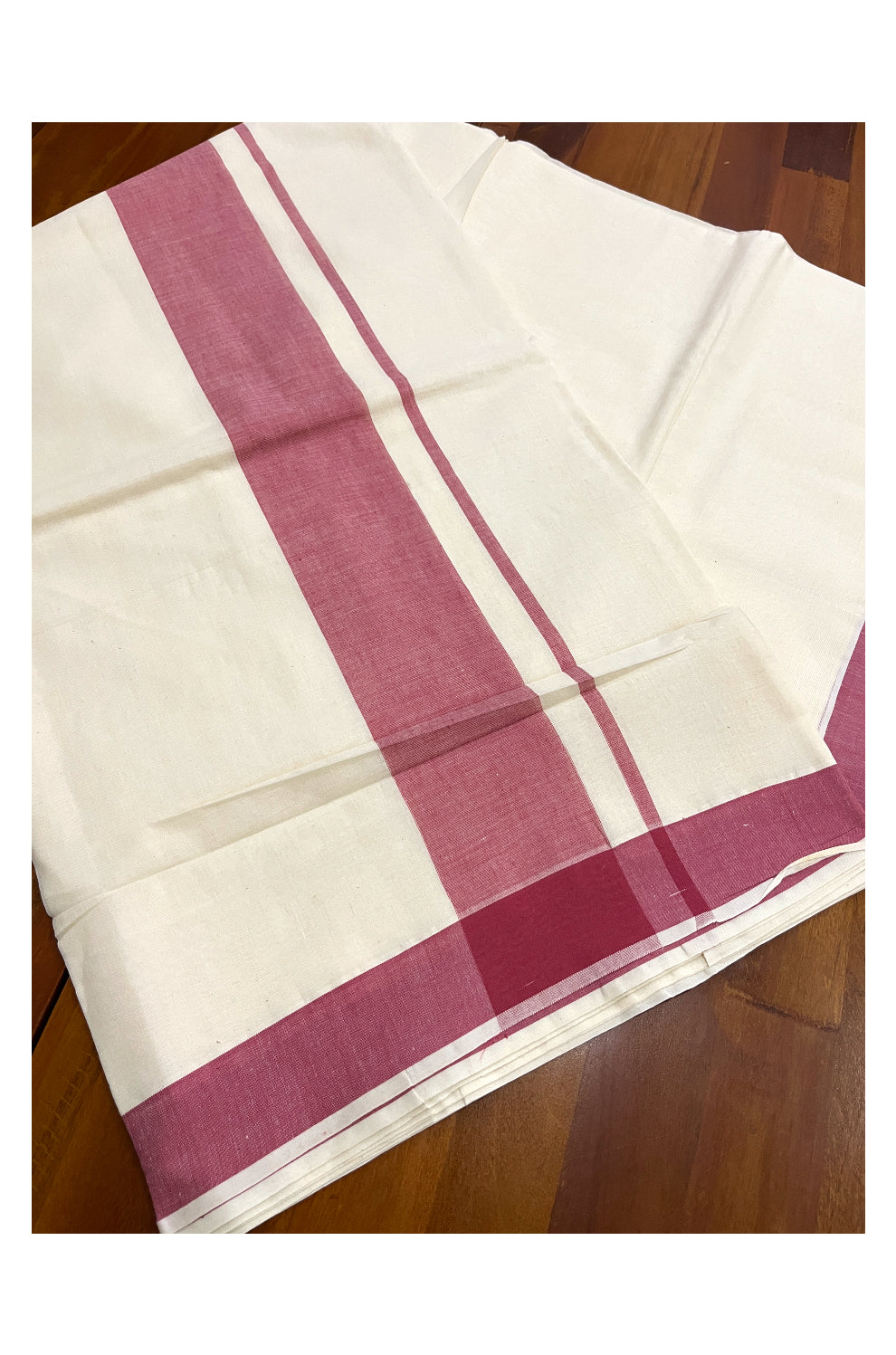 Pure Cotton Kerala Saree with Plain Dark Red Border