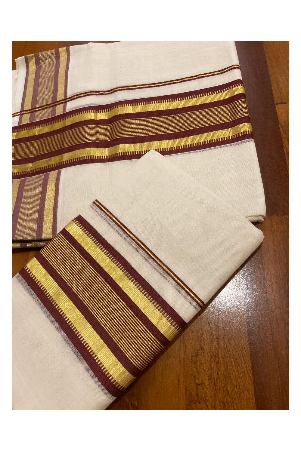 Southloom Premium Handloom Single Set Mundu with Kasavu and Maroon Border