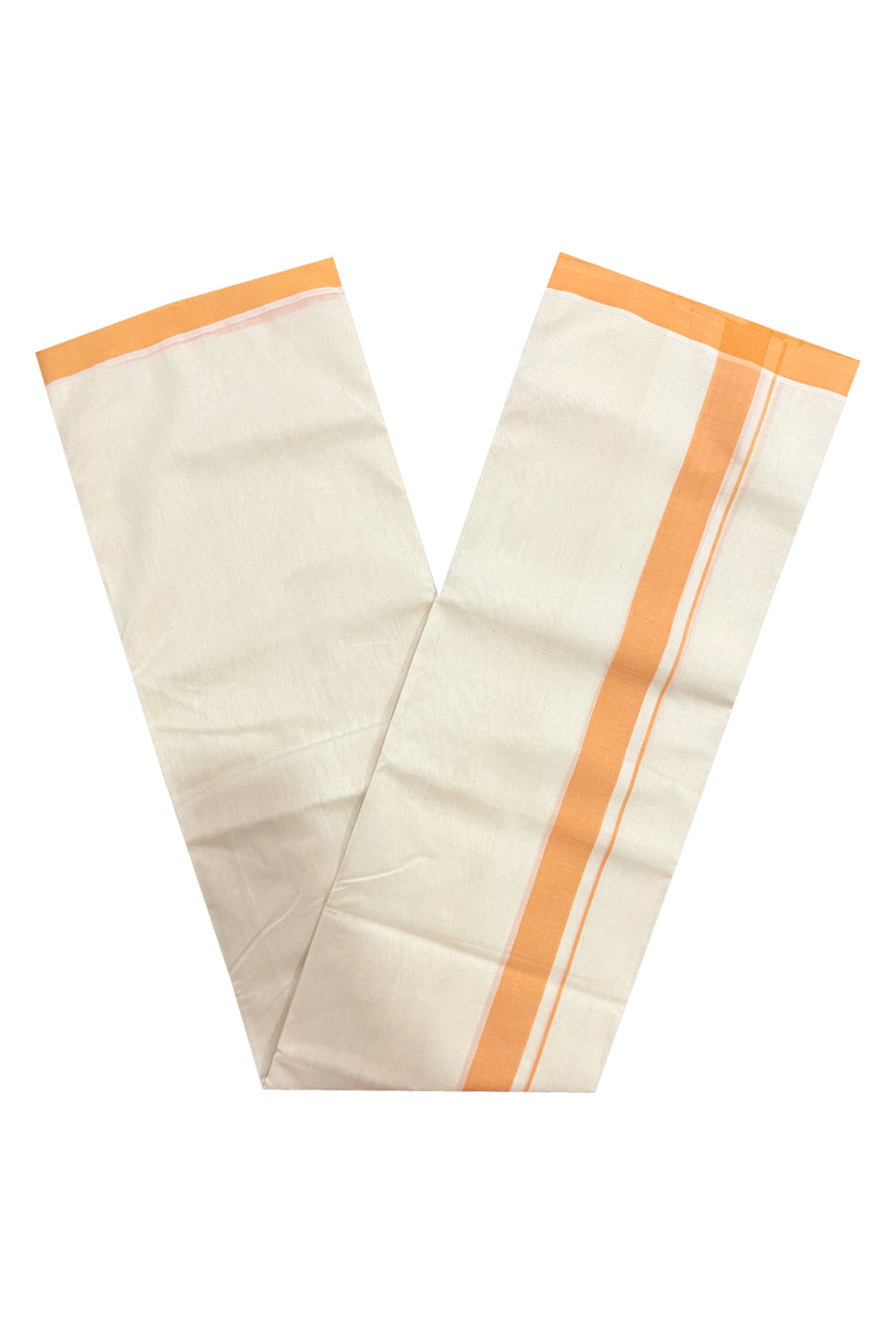 Southloom Premium Handloom Double Mundu with Orange Border