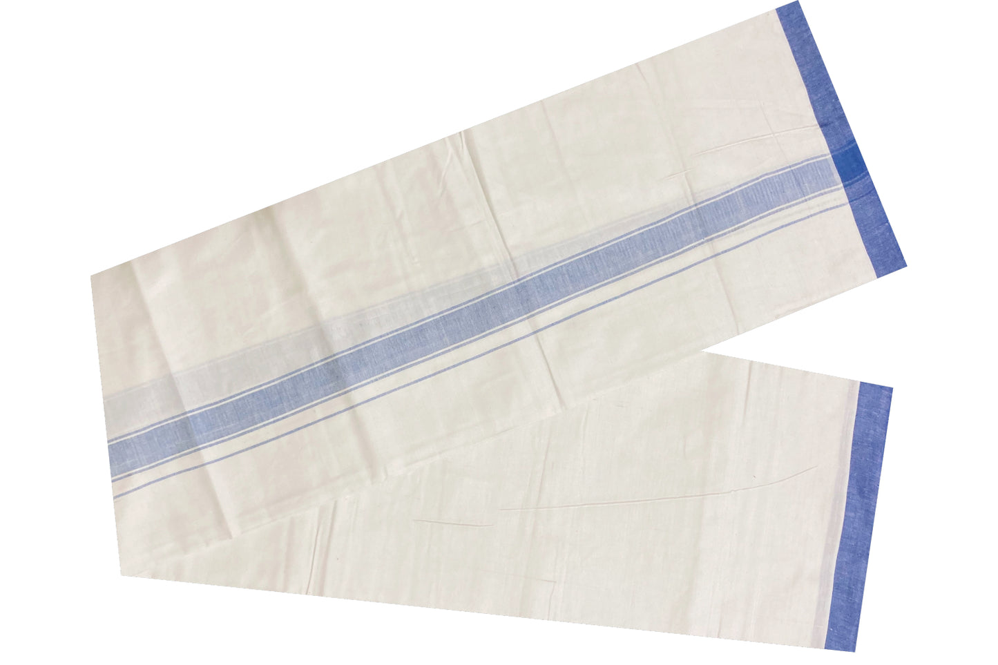 Southloom Premium Handloom Pure White Solid Single Mundu (Lungi) with Blue Border