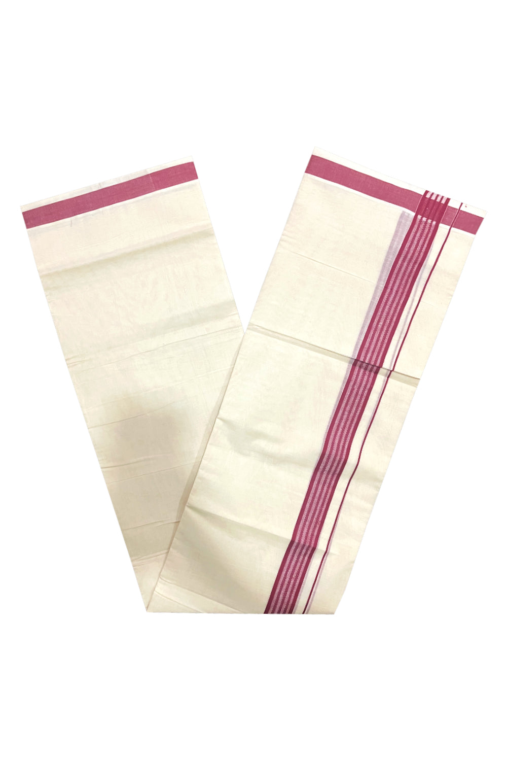 Pure Cotton Off White Double Mundu with Red Border (South Indian Dhoti)