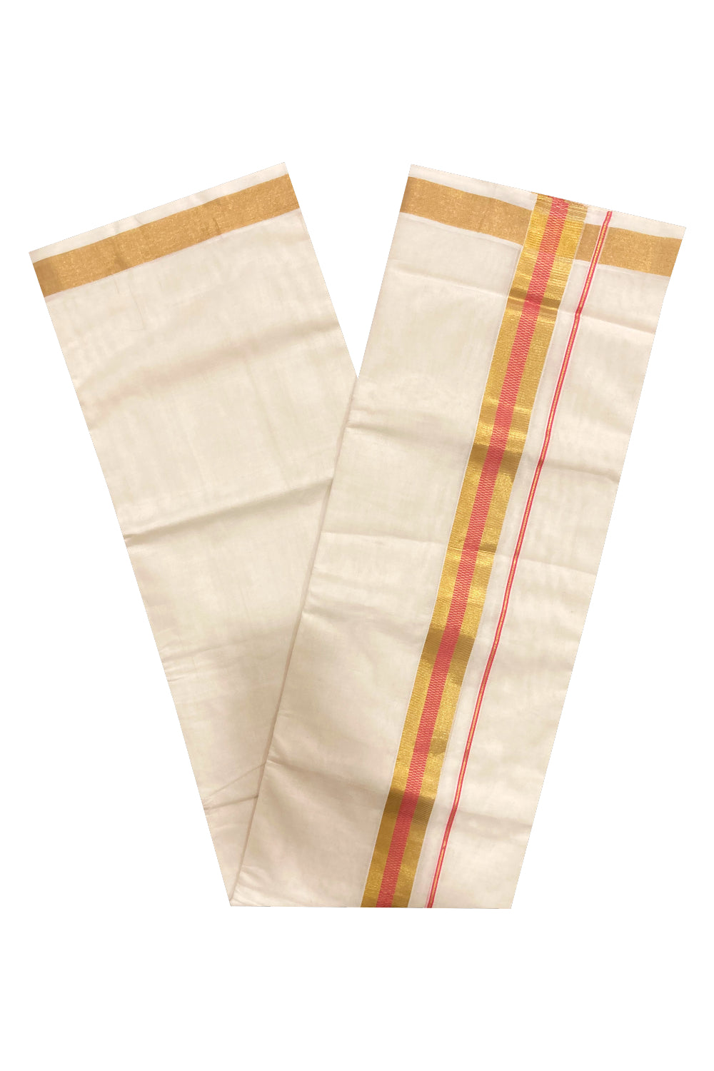 Southloom Premium Handloom Pure Cotton Mundu with Kasavu and Peach Border (South Indian Dhoti)