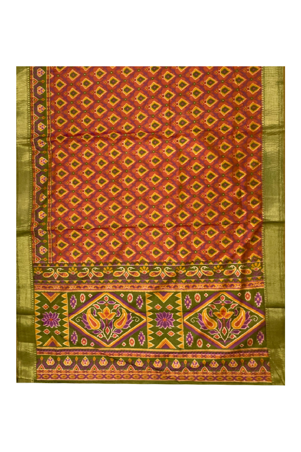 Southloom Multi-Coloured Cotton Saree with Green Designer Border