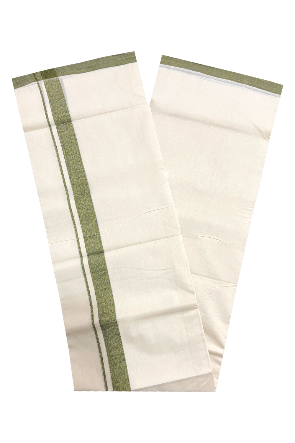 Southloom Premium Unakkupaavu Handloom Mundu with Green Border (South Indian Kerala Dhoti)