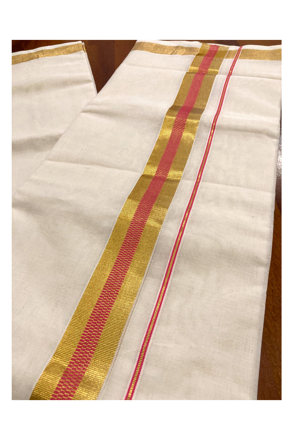 Southloom Premium Handloom Pure Cotton Mundu with Kasavu and Peach Border (South Indian Dhoti)