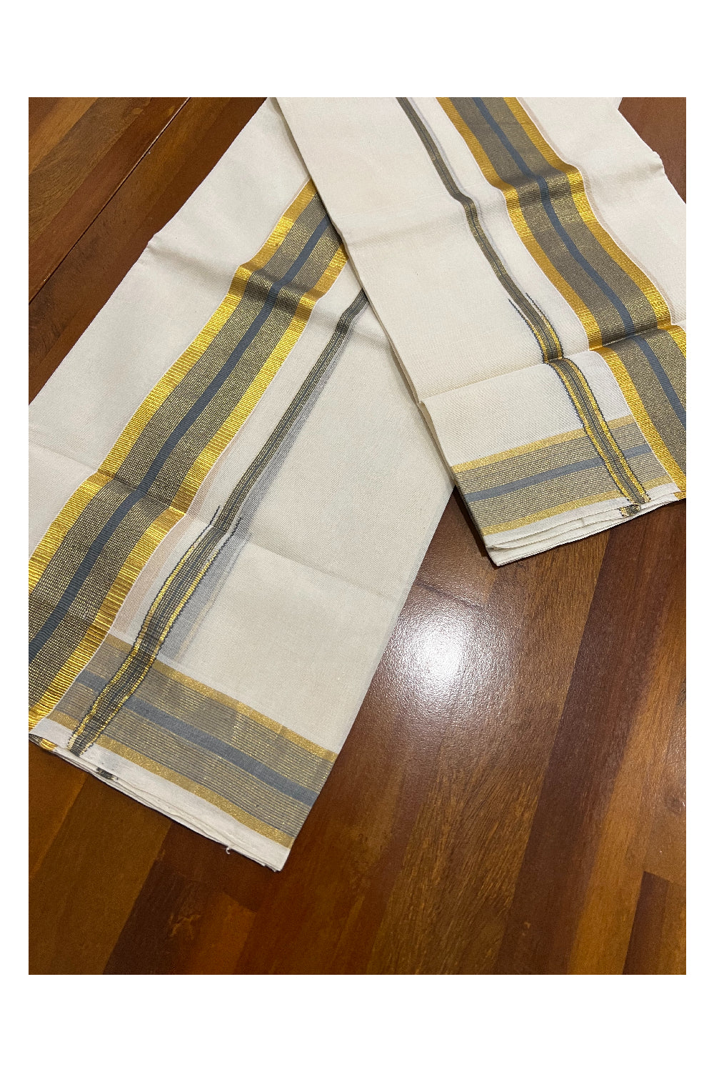 Southloom Premium Handloom Set Mundu with Kasavu and Grey Border 2.80 Mtrs