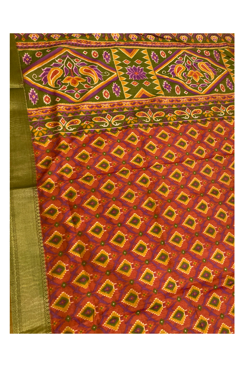 Southloom Multi-Coloured Cotton Saree with Green Designer Border