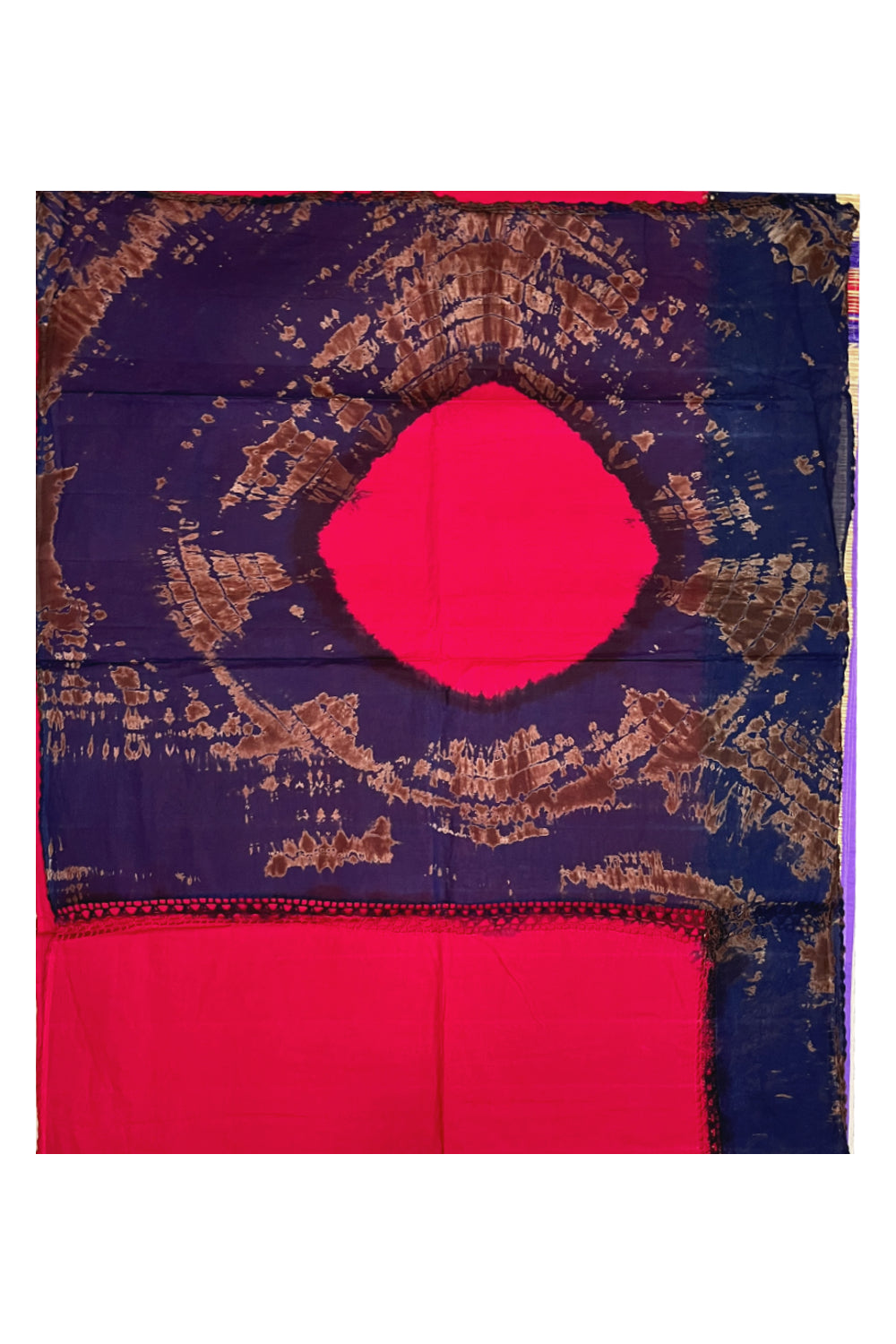 Southloom Pure Cotton Red Saree with Designer Blue Crochet works on Border