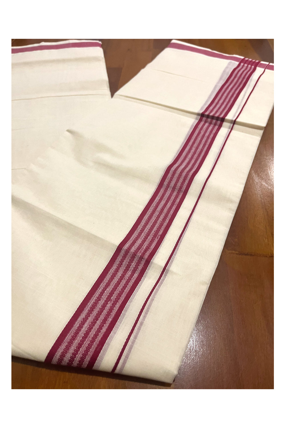 Pure Cotton Off White Double Mundu with Red Border (South Indian Dhoti)