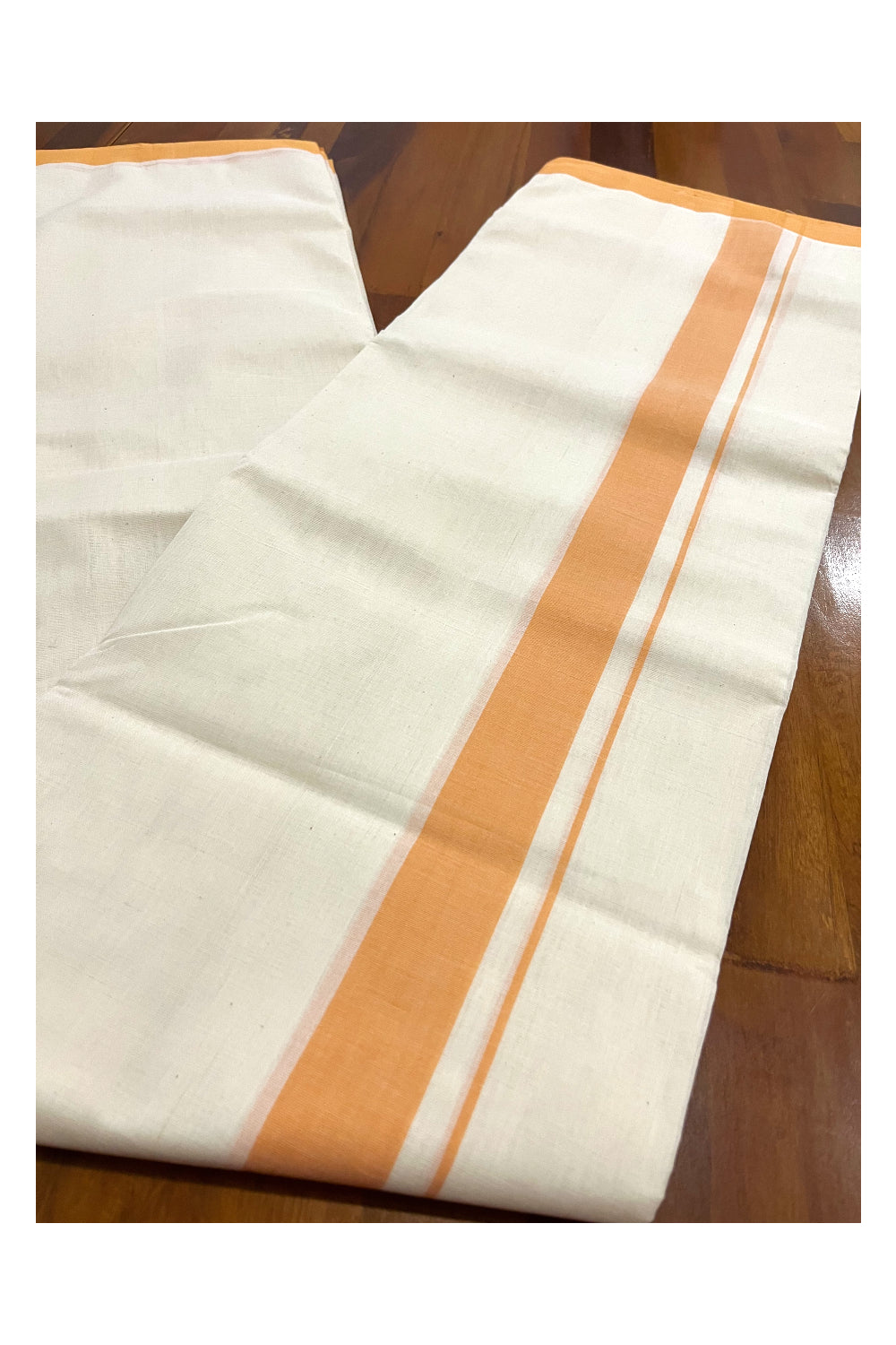 Southloom Premium Handloom Double Mundu with Orange Border