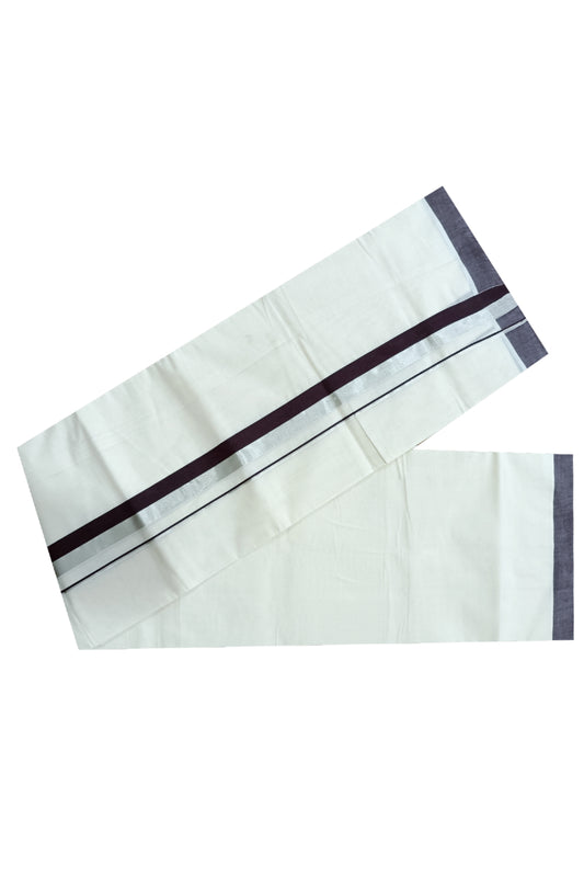 Off White Kerala Double Mundu with Silver Kasavu and Dark Brown Kara (South Indian Dhoti)