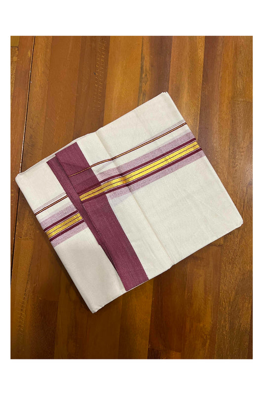 Off White Kerala Double Mundu with Kasavu and Maroon Border (South Indian Dhoti)