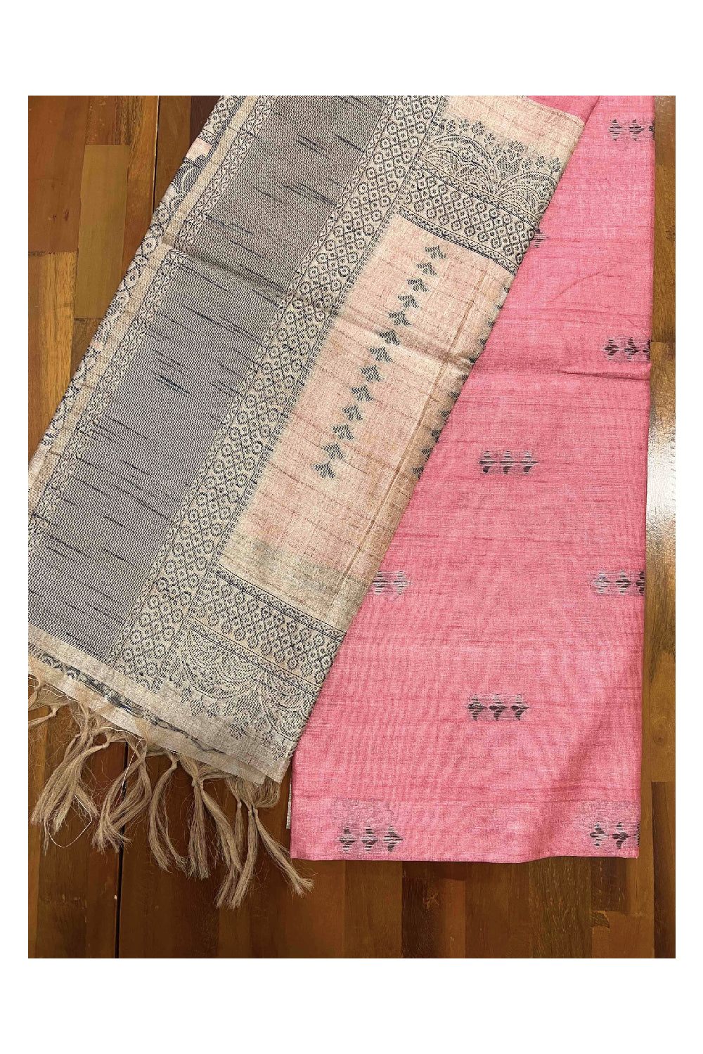 Southloom Pink Semi Tussar Butta Works Saree with Designer Border