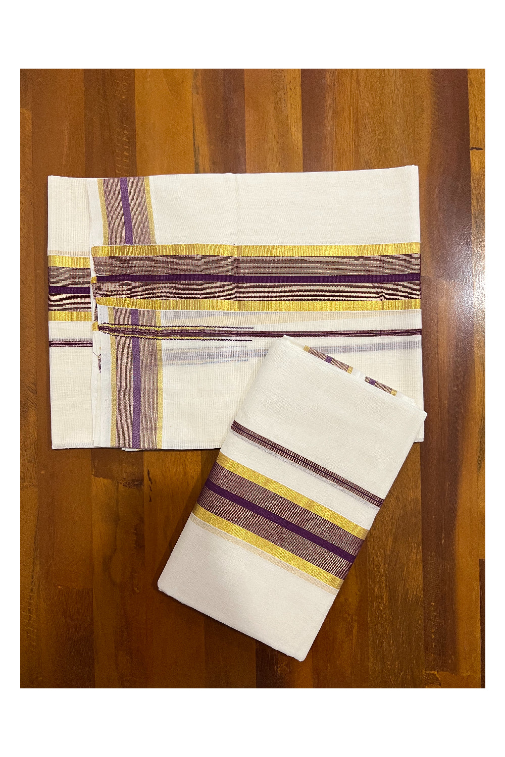 Southloom Premium Handloom Set Mundu with Kasavu and Purple Border 2.80 Mtrs